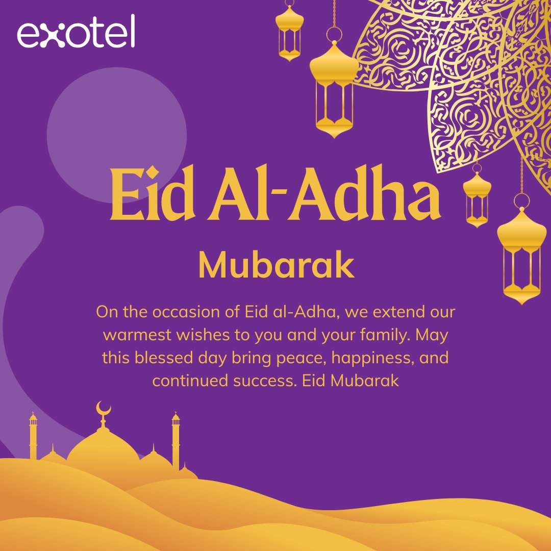 🌙 Eid al-Adha Mubarak from all of us at Exotel!

Eid al-Adha is a time of reflection, generosity, and devotion. It commemorates the spirit of selflessness and the importance of community - values that hold meaning not just in faith, but also in the way we live, work, and