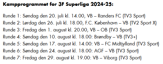 Same old story. Vi får igen utrolig svære vilkår for en god start på sæsonen. Det var da et skrækkeligt startprogram.  5 top6 hold.
Læste et sted at DBU forsøger at give de hold, der skal i Europa et godt start program, men det håber jeg da virkelig ikke er sandt #VejleB #sldk