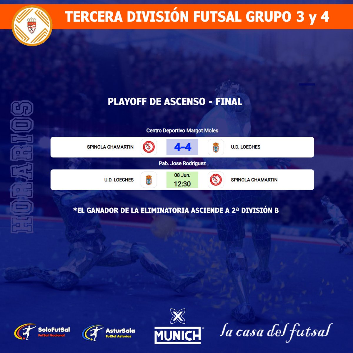 🟧 3⃣ª DIVISIÓN FUTSAL
🏆 PLAYOFF NACIONAL /⏰ HORARIOS

✍️ Este fin de semana comienza la lucha final por las ultimas plazas de ascenso a categoría nacional, estos son los partidos de ida.
⚽️ <a href="/CD_KirolSport/">C.D. Kirol Sport</a> - <a href="/RibafrechaFc/">Villa de Ribafrecha F.C.</a> 
⚽️ <a href="/Begonte_FS/">Begonte FS</a> - #CDLaFoliaFS
⚽️ <a href="/CFS_Pinatar/">Zambú CFS Pinatar Cerramientos Abatibles</a> B -