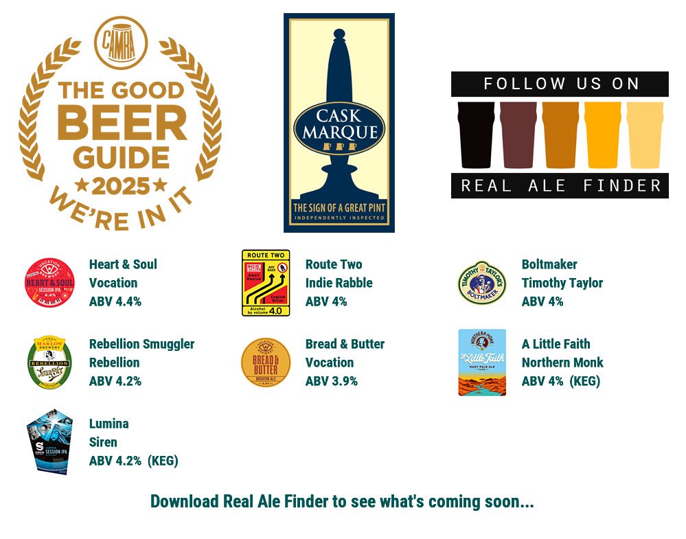 Chris Meeson (@chrismeeson) on Twitter photo On the bar today! <a href="/TheMasonsArmsHQ/">The Masons Arms</a>
Beer Board: bit.ly/2UUbSUC
#goodbeerguide <a href="/CAMRA_Official/">CAMRA</a> <a href="/caskmarque/">Cask Marque</a> <a href="/vocationbrewery/">Vocation Brewery</a> <a href="/IndieRabble/">Indie Rabble Brewing Company</a> <a href="/TimothyTaylors/">Timothy Taylor's Brewery</a> <a href="/RebellionBeer/">Rebellion Beer Co.</a> @NMBCo <a href="/SirenCraftBrew/">Siren Craft Brew</a>
#RealAleFinder #headington #oxford On the bar today! <a href="/TheMasonsArmsHQ/">The Masons Arms</a>
Beer Board: bit.ly/2UUbSUC
#goodbeerguide <a href="/CAMRA_Official/">CAMRA</a> <a href="/caskmarque/">Cask Marque</a> <a href="/vocationbrewery/">Vocation Brewery</a> <a href="/IndieRabble/">Indie Rabble Brewing Company</a> <a href="/TimothyTaylors/">Timothy Taylor's Brewery</a> <a href="/RebellionBeer/">Rebellion Beer Co.</a> @NMBCo <a href="/SirenCraftBrew/">Siren Craft Brew</a>
#RealAleFinder #headington #oxford
