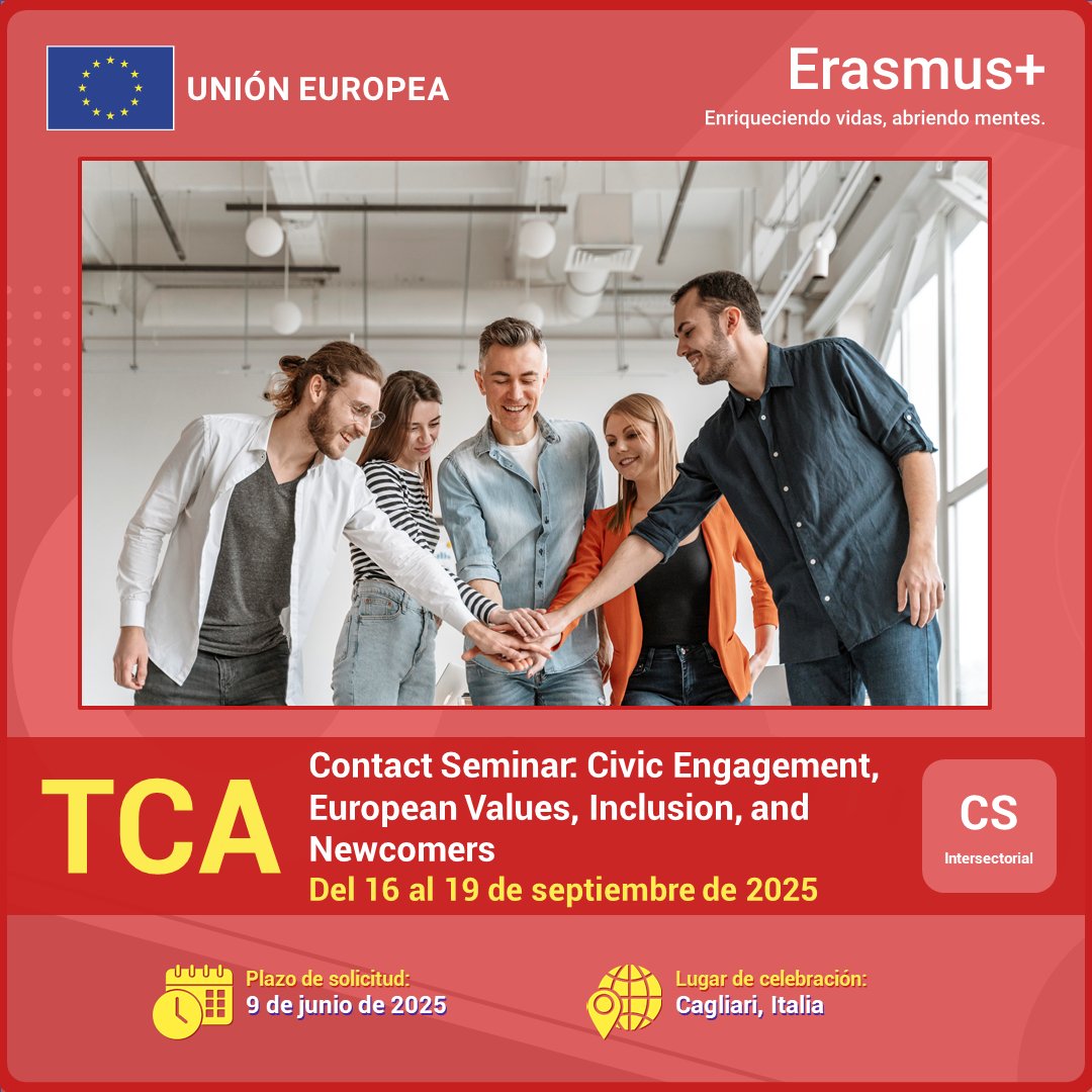No te pierdas esta oportunidad para el intercambio y la creación de redes entre las organizaciones educativas y partes interesadas.

Participa en esta TCA que se celebrará en Cagliari, Italia del 16 al 19 de septiembre.
Inscripción hasta el 9 de junio ▶️ sepie.es/tca.html