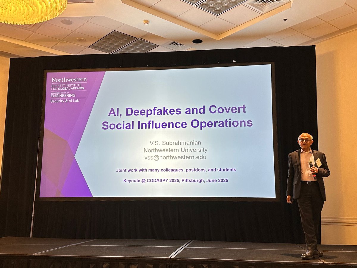 acmcodaspy's tweet image. Day 2 of #codaspy25 continued with a fantastic keynote by V.S. Subrahmanian on Covert Social Influence Operations. Pittsburgh is buzzing with data security and privacy!