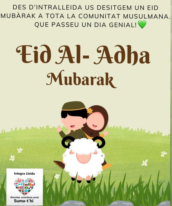 🌙Amb l'ocasió de la festa d'Aid Al Adha, Desitgem a tots els musulmans del món i de Lleida Aid Mubarak.
Continuem treballant per una societat inclusiva, integradora i diversa.💚