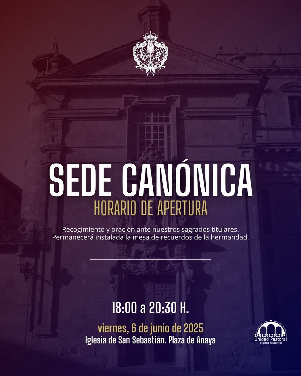 Hermandad Despojado y Caridad de Salamanca (@hdespojado) on Twitter photo #SEDECANÓNICA | La hermandad abre este viernes, 6 de junio, la iglesia de San Sebastián para la veneración de los sagrados titulares.
📅 6 de junio.
🕠 18 a 20:30 h.
🙏🏻 Recogimiento y oración.
📿 Mesa de recuerdos. #SEDECANÓNICA | La hermandad abre este viernes, 6 de junio, la iglesia de San Sebastián para la veneración de los sagrados titulares.
📅 6 de junio.
🕠 18 a 20:30 h.
🙏🏻 Recogimiento y oración.
📿 Mesa de recuerdos.