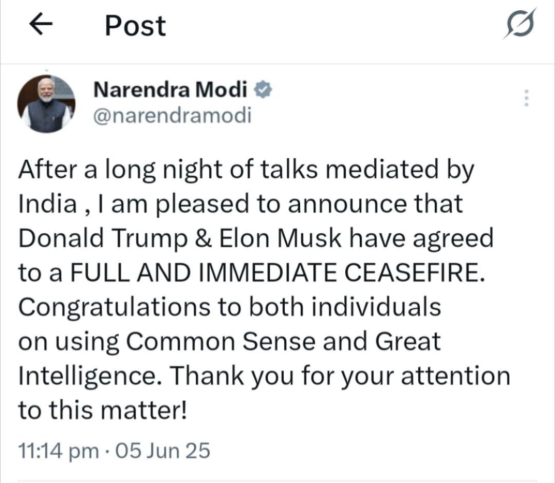 vishy150280's tweet photo. @elonmusk @realDonaldTrump 

Regards
@narendramodi https://t.co/ox1O7eyRiy