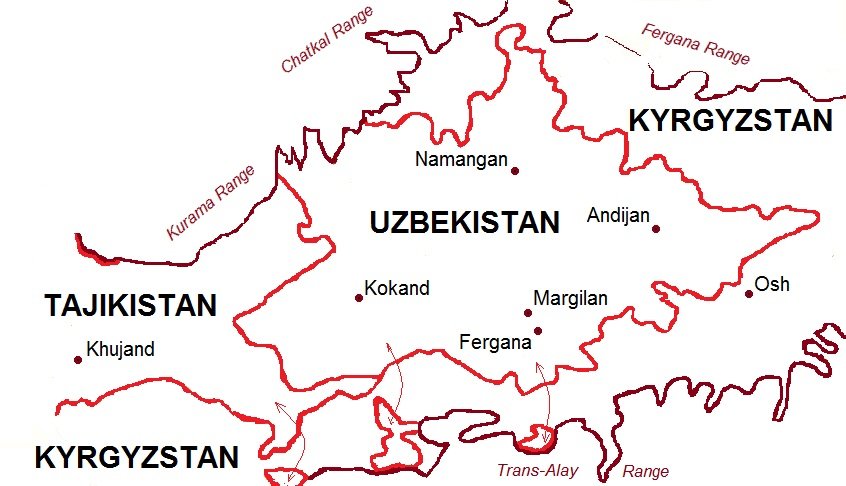 Sele3enb's tweet photo. @ColoursOfBharat The border junction connecting Uzbekistan, Tajikistan, and Kyrgyzstan with a tangled network of interpenetrating enclaves and exclaves is truly phenomenal in its complexity. https://t.co/3aGjxuAT7F