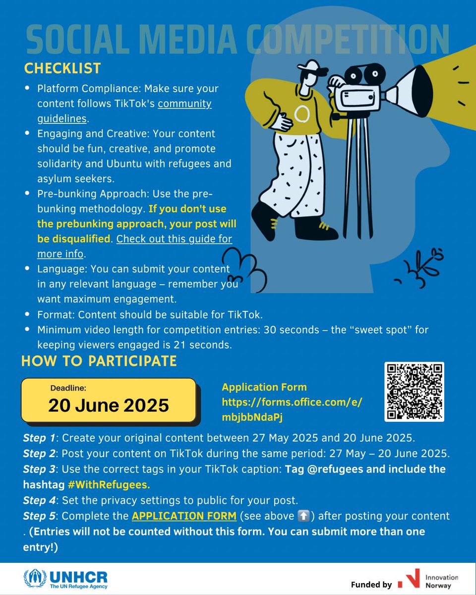 United Nations in South Africa (@uninsouthafrica) on Twitter photo Join <a href="/unhcrsafrica/">UNHCR South Africa</a>’s short video competition to win content creator goodies! Funded by Innovation Norway, this is designed to promote solidarity, social cohesion & inclusion for refugees, asylum seekers, & stateless persons living in South Africa.
Â
🔗: forms.office.com/e/mbjbbNdaPj Join <a href="/unhcrsafrica/">UNHCR South Africa</a>’s short video competition to win content creator goodies! Funded by Innovation Norway, this is designed to promote solidarity, social cohesion & inclusion for refugees, asylum seekers, & stateless persons living in South Africa.
Â
đź”—: forms.office.com/e/mbjbbNdaPj