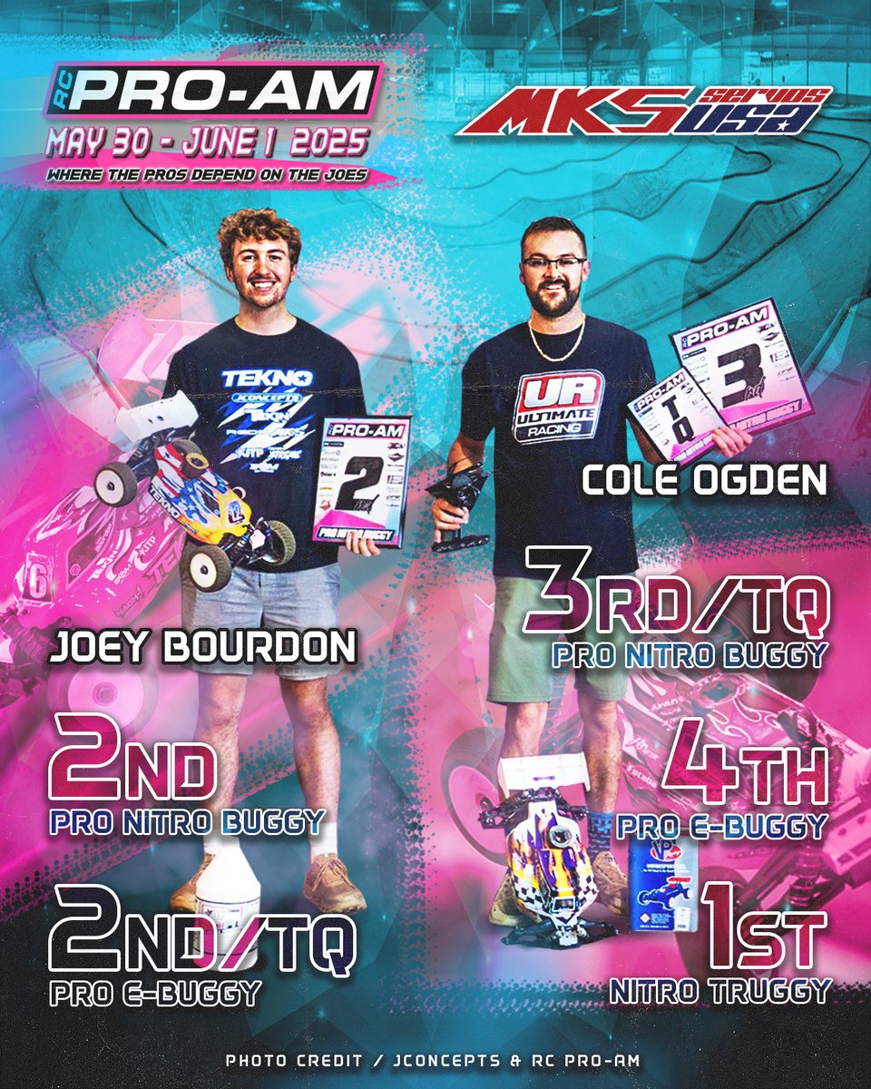 Congrats MKS ServosUSA.com team 🇺🇸Cole Ogden &amp; Joey Bourdon did good jobs🥇🥈🥈🥉 at 🏁🇺🇸2025 RC Pro-AM!🇺🇸🏁

#MKSservosUSA #MKSservos #MKSservo #MKS #HBL599
#JConcepts #RCProAM #TeknoRC #UltimateRacing
