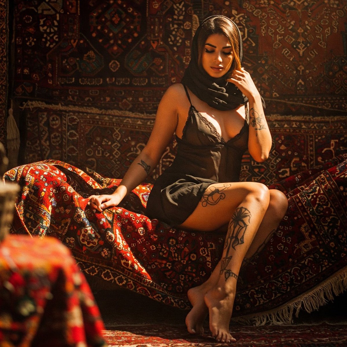 Ladylogyx's tweet photo. Persian Woman in Persian carpet bazar https://t.co/XRKNzsO5bc