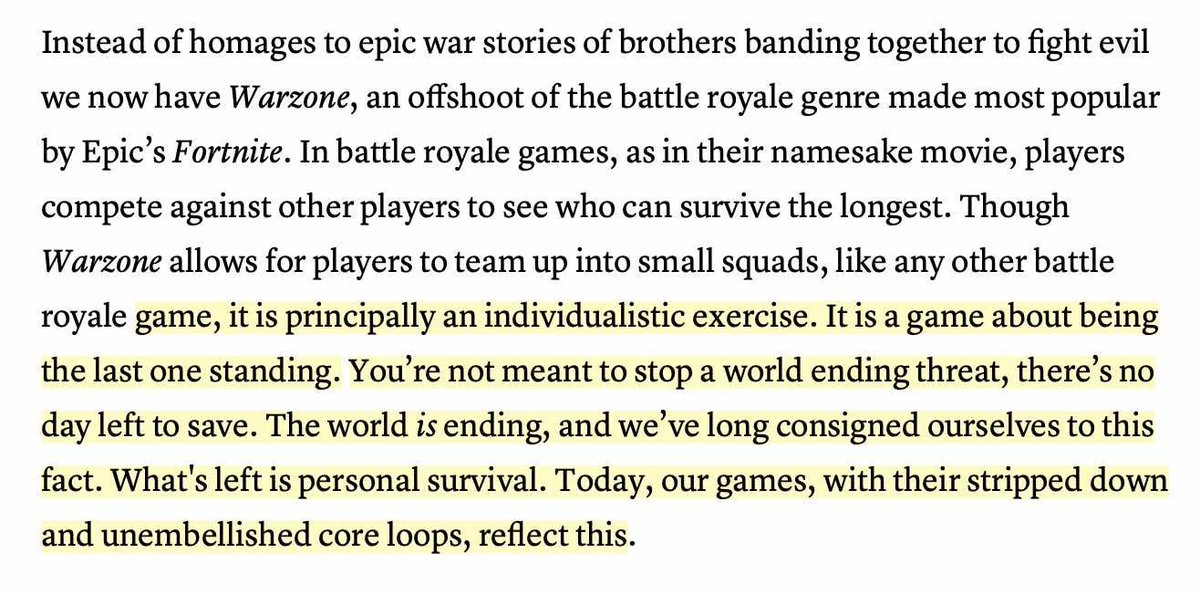 There is also something to be said about the spectacle of said individualistic exercise – makes me wonder what it is about our material existence that favors the out-of-time reality-show-like contests like Apex Legends or Fortnite. <a href="/BulletPointsVG/">Bullet Points</a> 🔥

bulletpointsmonthly.com/2023/05/03/end…