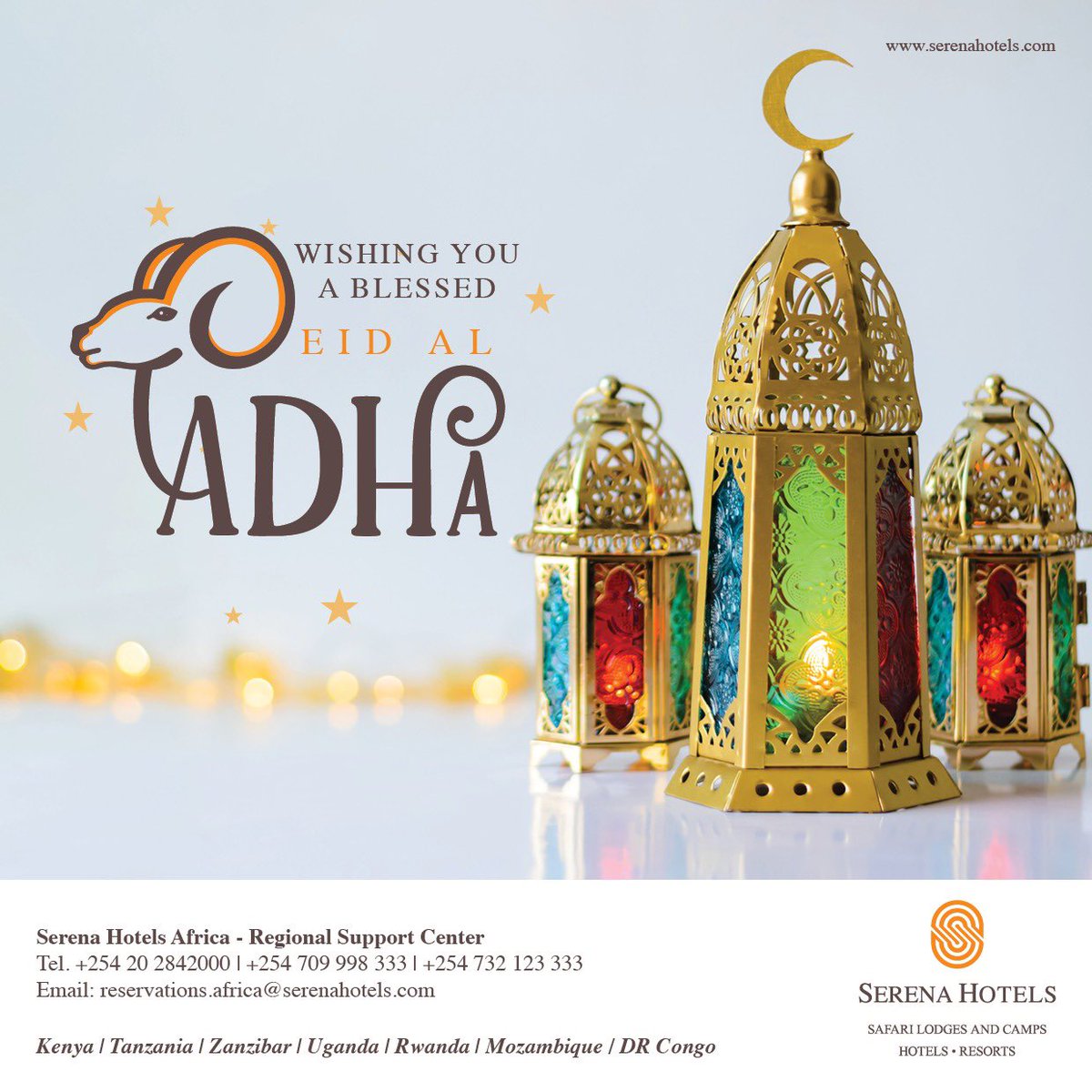 Eid Mubarak
As you gather with loved ones in celebration and reflection, we wish you peace, prosperity, and joy. May this season of giving and gratitude fill your heart and home.

#EidAlAdha #SerenaHotels #TwendeSerena #SerenaExperiences