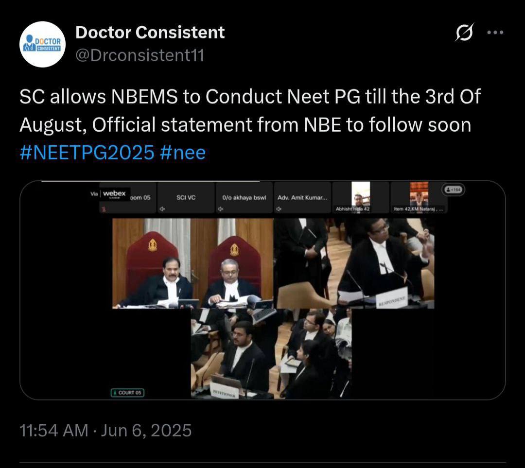 Dr Vinod Sharma Bagra ( बागड़ा ब्रांड ) (@dr_vinod_bagra) on Twitter photo NEET PG 2025 : तीन अगस्त को होगी नीट पीजी परीक्षा, शीर्ष अदालत से NBE को मिली मंजूरी...!!
-<a href="/Dr_Vinod_Bagra/">Dr Vinod Sharma Bagra ( बागड़ा ब्रांड )</a>
#NEETPG2025 #NEET
<a href="/sarkari_doctor/">Sarkari Doctor</a> <a href="/DrDhruvchauhan/">Dr.Dhruv Chauhan</a> <a href="/advsatyamrajput/">Satyam Singh Rajpoot</a> <a href="/Indian__doctor/">Indian Doctor🇮🇳</a> NEET PG 2025 : तीन अगस्त को होगी नीट पीजी परीक्षा, शीर्ष अदालत से NBE को मिली मंजूरी...!!
-<a href="/Dr_Vinod_Bagra/">Dr Vinod Sharma Bagra ( बागड़ा ब्रांड )</a>
#NEETPG2025 #NEET
<a href="/sarkari_doctor/">Sarkari Doctor</a> <a href="/DrDhruvchauhan/">Dr.Dhruv Chauhan</a> <a href="/advsatyamrajput/">Satyam Singh Rajpoot</a> <a href="/Indian__doctor/">Indian Doctor🇮🇳</a>