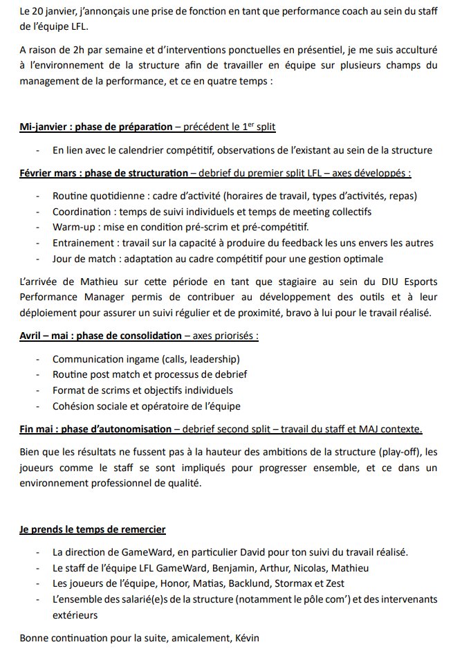 Bonjour,

Je prends le temps de faire ce tweet pour annoncer qu’après 5 mois, la collaboration avec <a href="/GameWard/">GameWard</a> prend fin ce début juin.

Je remercie encore chaque membre de la structure pour son accueil, le temps qu’il m’a consacré durant l’intégration et notre collab', à bientôt