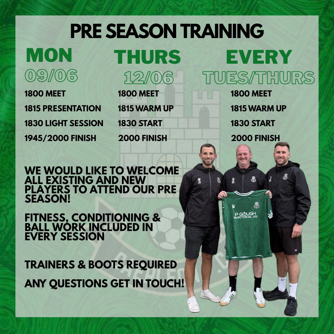 PRE SEASON ⚽️💚

Football is back after what will be 6 weeks since the clubs final match

The sessions are planned &amp; we are raring to go! Join us for an introductory presentation from management &amp; a light session this Monday 9th June

All welcome!

#UTR
#YourCommunityYourCaerleon