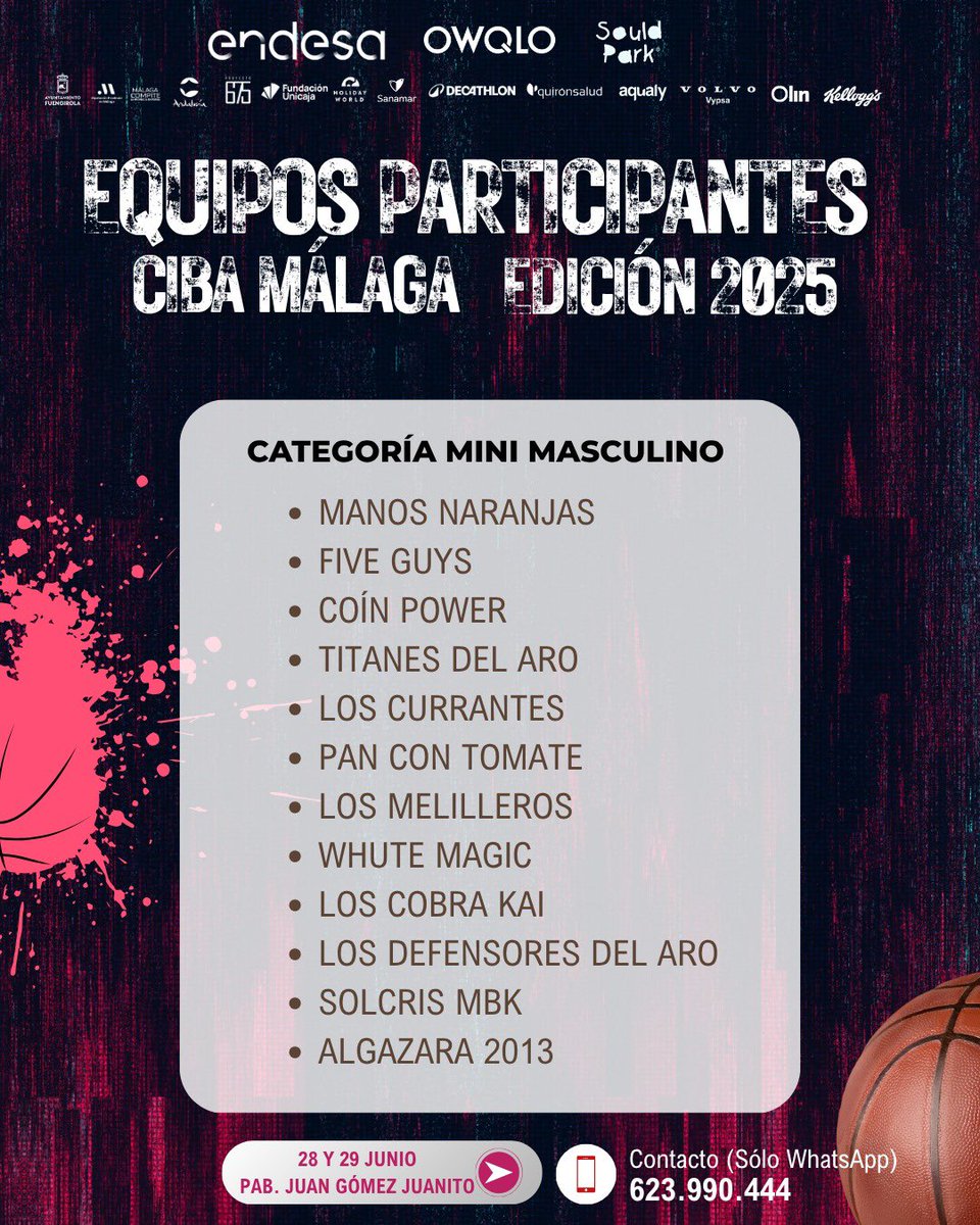 CIBA Málaga (@cibamalaga) on Twitter photo Estos son los equipos participantes en el Open CIBA 3x3 @endesa en categoría masculina que se jugará durante los días 28 y 29 de junio en el Pabellón Juan Gómez ‘Juanito’ <a href="/fuengirola/">Ayto. Fuengirola</a>
➡️ <a href="/bernirodriguez5/">Berni Rodríguez</a> I @jmcalderon I @23asanchez
#CIBAMalaga #CIBA #Baloncesto #Fuengirola Estos son los equipos participantes en el Open CIBA 3x3 @endesa en categoría masculina que se jugará durante los días 28 y 29 de junio en el Pabellón Juan Gómez ‘Juanito’ <a href="/fuengirola/">Ayto. Fuengirola</a>
➡️ <a href="/bernirodriguez5/">Berni Rodríguez</a> I @jmcalderon I @23asanchez
#CIBAMalaga #CIBA #Baloncesto #Fuengirola