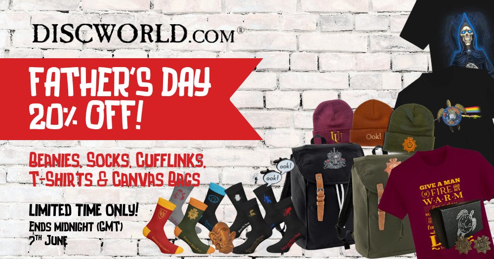 Discworld_com's tweet image. If you are planning for Father’s Day, perhaps we can help. Gift Dad Discworld treasures that spark joy! Get 20% off beanies, socks, cufflinks, t-shirts, canvas bags and wallets until midnight Saturday. Link: mailchi.mp/discworld.com/…
"Give a man a fire 🔥and he’s warm for a day,…