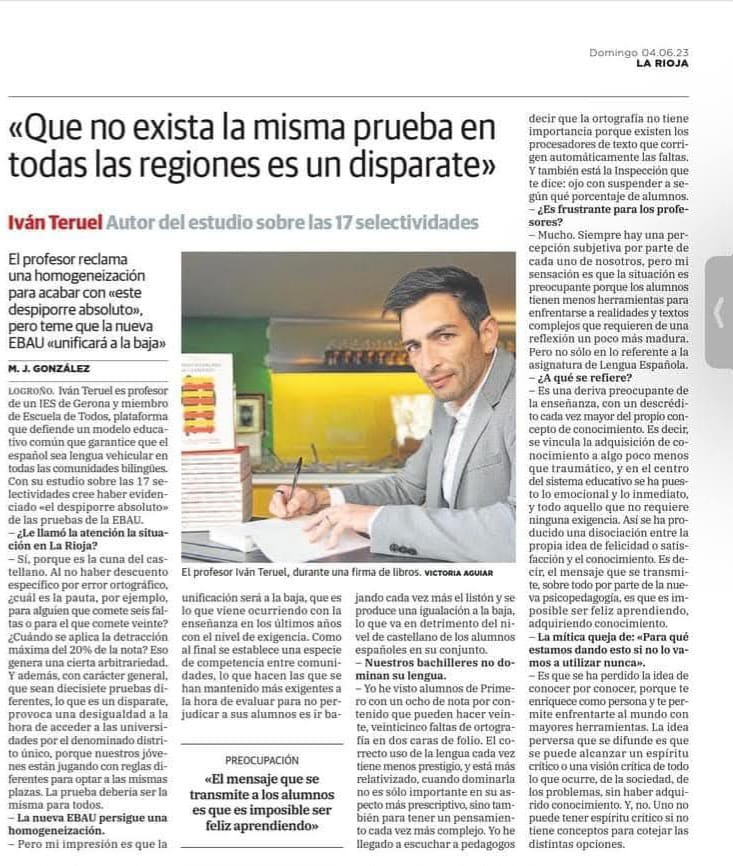 ⭕ Los cambios de la nueva selectividad de 2025 son insuficientes. Seguimos sin una prueba única para toda España

Iván Teruel,coordinador del estudio de Escuela de Todos sobre las PAU, lo explica en esta clarificadora entrevistas👇