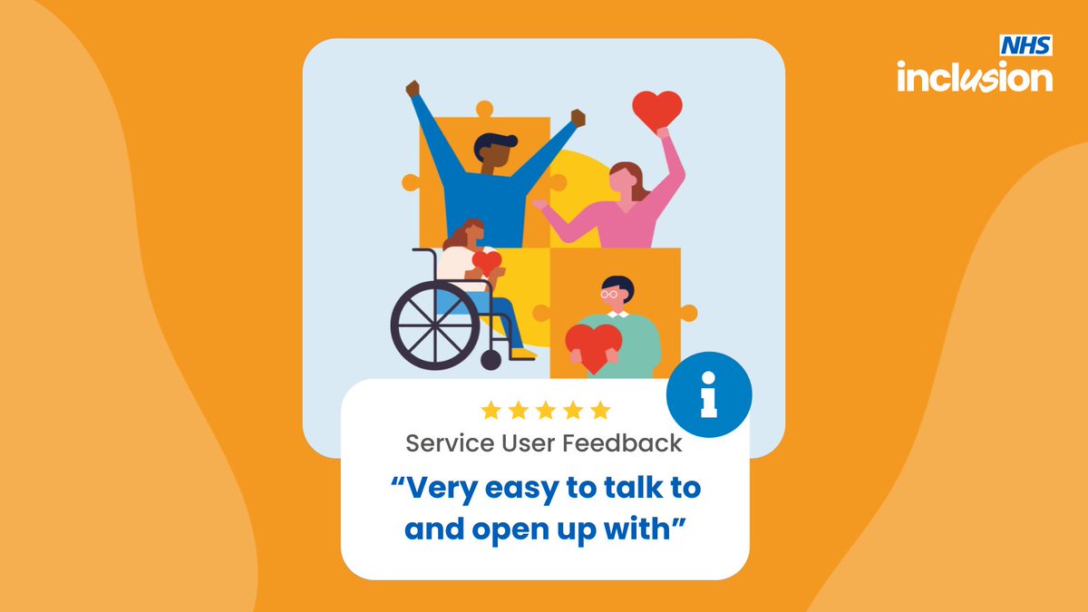 Inclusion (@inclusion_nhs) on Twitter photo This #FeedbackFriday, we are delighted to share some feedback from our <a href="/inclusionThurck/">inclusionthurrock</a> service🧡
💬 "She was very easy to talk to and open up with.”
Find us on <a href="/careopinion/">Care Opinion</a> to read more➡️orlo.uk/zs4sF This #FeedbackFriday, we are delighted to share some feedback from our <a href="/inclusionThurck/">inclusionthurrock</a> service🧡
💬 "She was very easy to talk to and open up with.”
Find us on <a href="/careopinion/">Care Opinion</a> to read more➡️orlo.uk/zs4sF