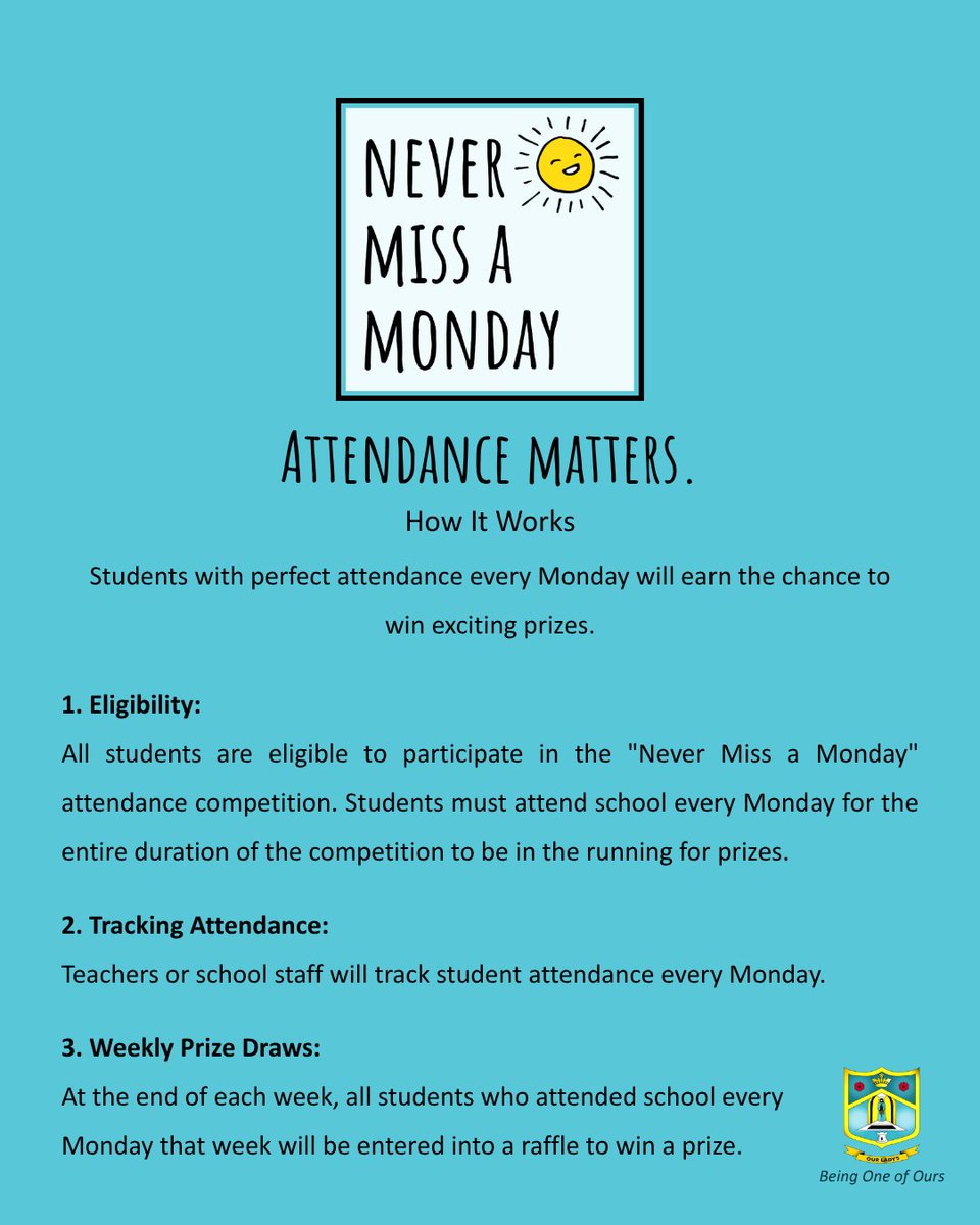 Our 'Never Miss A Monday' school attendance campaign is so important. As a school community we are committed to pupils receiving the best education possible and pupil attendance in school is crucial to that. tinyurl.com/4wyujawb