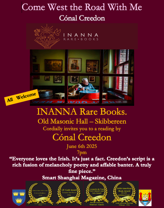 Cónal Creedon (@conalcreedon) on Twitter photo Back in Feb/March I was awarded the @IrelandFunds Monaco bursary and appointed Writer-in-Residence <a href="/PrincessGraceI2/">Princess Grace Irish Library - Monaco</a> Irish Library. On my first day at the library I met Holger of Inanna Rare Books Skibbereen. Well, this evening, I will be reading at Inanna Rare Books Skibbereen. Back in Feb/March I was awarded the @IrelandFunds Monaco bursary and appointed Writer-in-Residence <a href="/PrincessGraceI2/">Princess Grace Irish Library - Monaco</a> Irish Library. On my first day at the library I met Holger of Inanna Rare Books Skibbereen. Well, this evening, I will be reading at Inanna Rare Books Skibbereen.