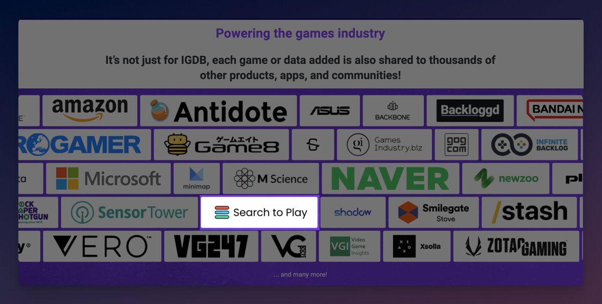 Searchtoplay (@searchtoplay) on Twitter photo Search to Play is now officially mentioned on <a href="/IGDBcom/">IGDB | Welcome Home, Gamer!</a> partner list! 🚀 Search to Play is now officially mentioned on <a href="/IGDBcom/">IGDB | Welcome Home, Gamer!</a> partner list! 🚀