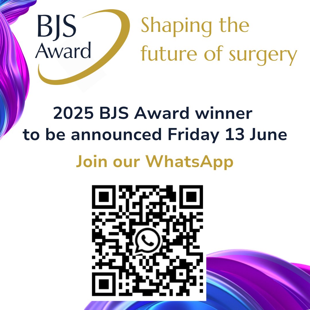 🏆 The BJS Award winner will be revealed Friday 13 June by Professor Anders Bergenfelz, with a live ceremony at 18:15 BST! Interviews &amp; exclusive content follow next week.

👉 Join the WhatsApp group for updates: chat.whatsapp.com/BkfTZJYJyNEHN2…