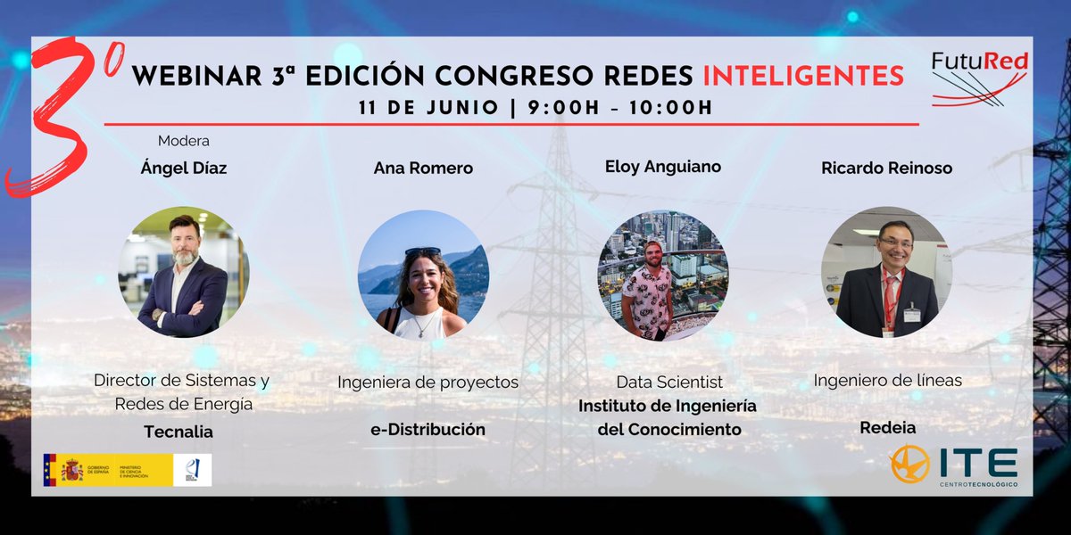 La próxima semana participamos en el 3º Webinar del Congreso Redes Inteligentes de #FutuRed

🗓️ Miércoles, 11 de junio
🗣️ Eloy Anguiano (<a href="/EloyAnguiano/">Angelo</a>) hablará sobre "Automatizando la operación de la red de transporte de electricidad"

Más info 👉🏼 futured.es/event/iii-webi…
