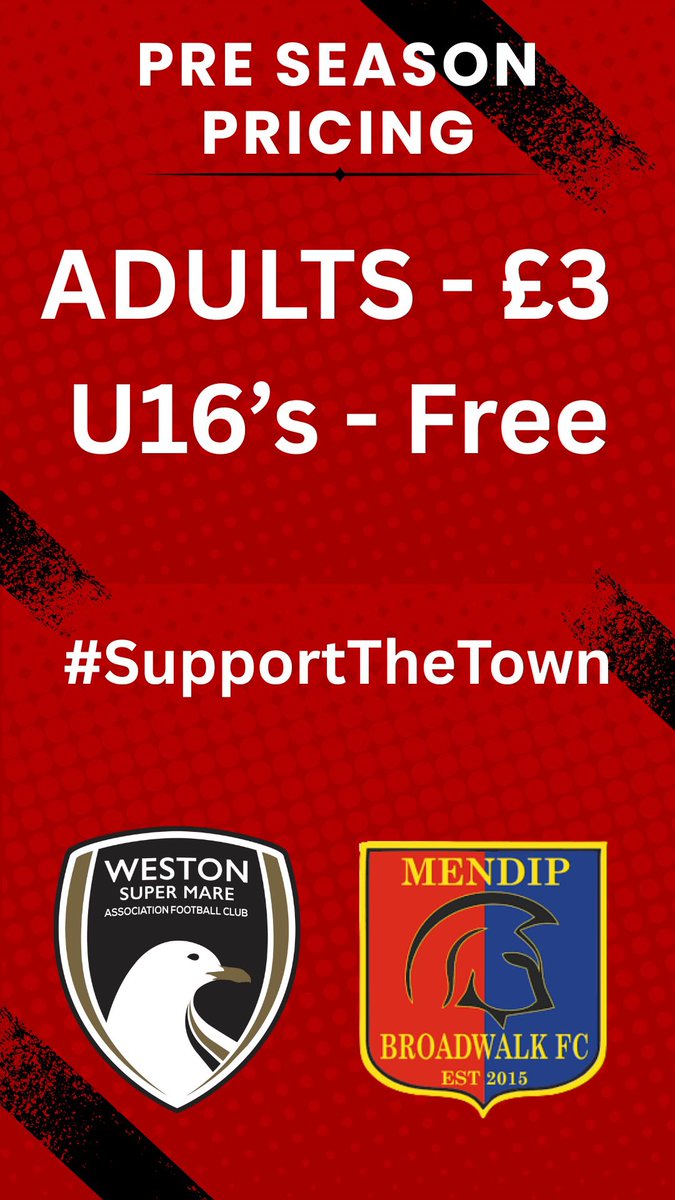 Thornbury Town FC (@thornburytownfc) on Twitter photo We are also pleased to announce our pre season pricing for the games against <a href="/WSM_AFCOfficial/">Weston-super-Mare AFC</a> and <a href="/MendipBroadwalk/">Mendip Broadwalk FC</a> We are also pleased to announce our pre season pricing for the games against <a href="/WSM_AFCOfficial/">Weston-super-Mare AFC</a> and <a href="/MendipBroadwalk/">Mendip Broadwalk FC</a>