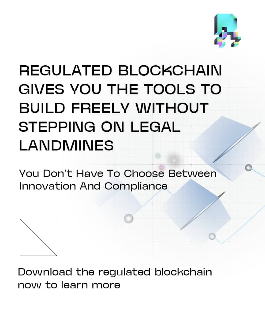 Regblockchain_'s tweet photo. Building in DeFi? Ignore regulation and you might be building on quicksand.

Innovation is great but compliance is survival.

Regulated Blockchain gives you both.

Download the regulated blockchain whitepaper now to learn more. https://t.co/44NqVtRb9U https://t.co/nr16lyE8kF