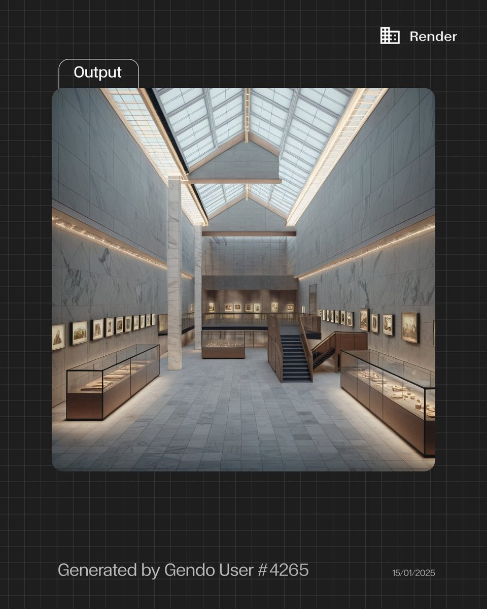 🔗 Experience the power of AI rendering. Try it now—link in bio.

From historic museum interiors to cutting-edge contemporary spaces, our AI-powered tool creates high-fidelity renders with precision and ease. #GendoAI

No complex workflows. No long render times.
