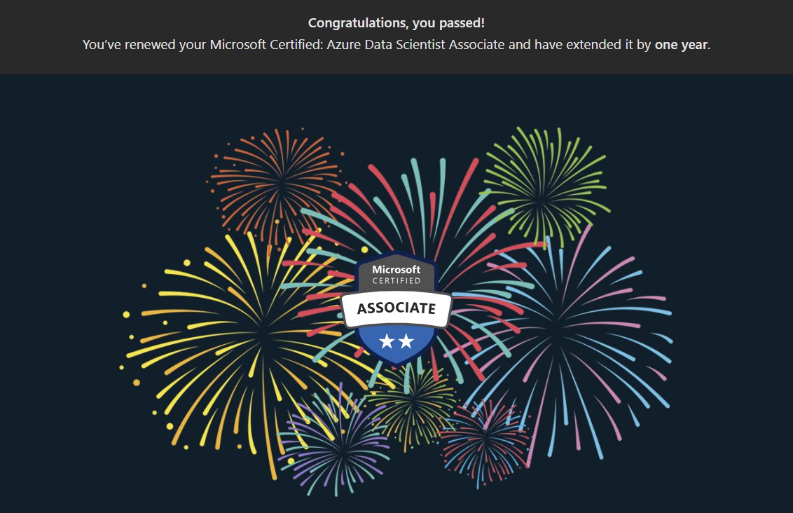 ✅ Just renewed my Microsoft Certified: Azure Data Scientist Associate certification!
Always growing, always learning. 🧠📊
#Azure #DataScience #MicrosoftCertified #AI #ML #CloudSkills