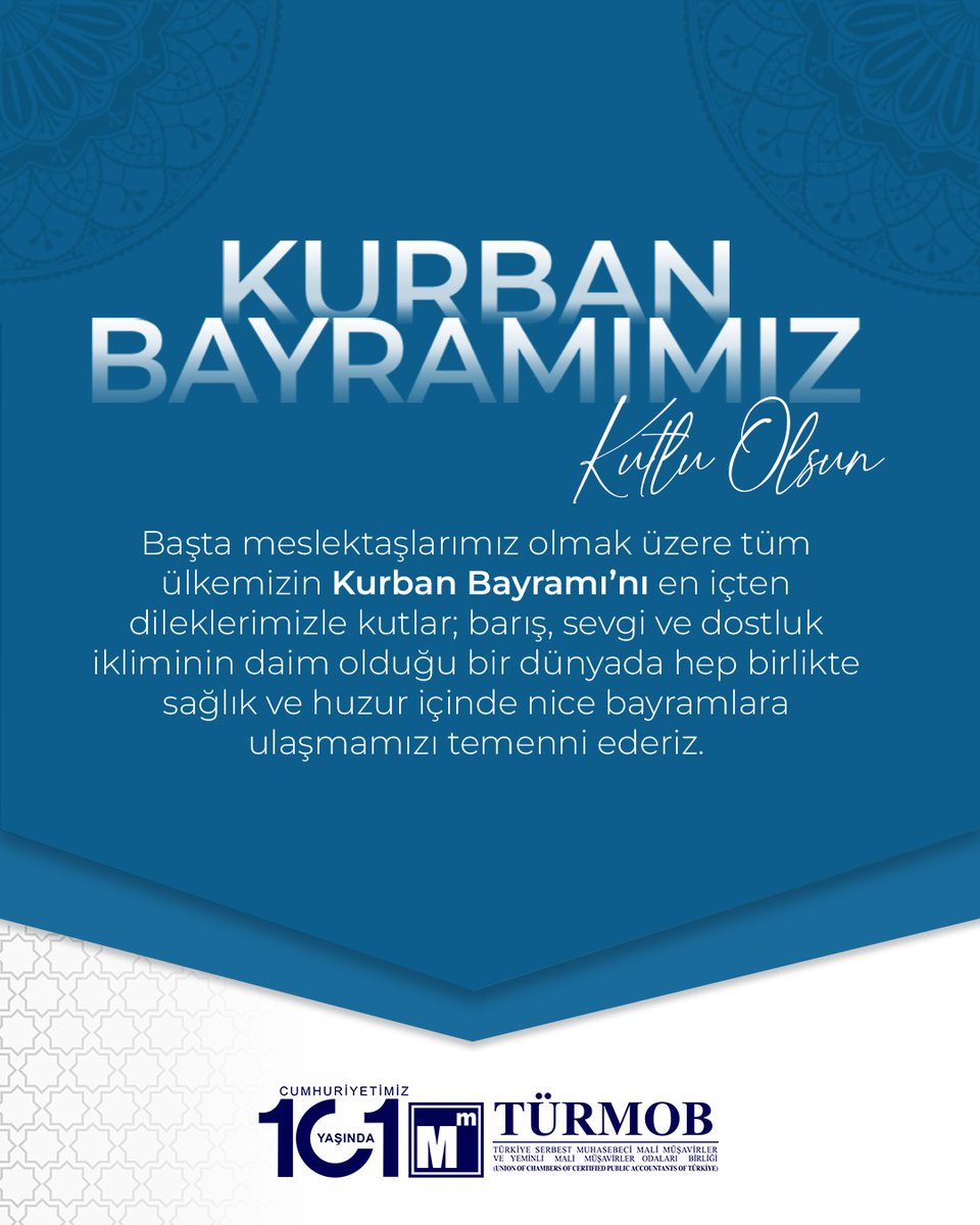 Başta meslek mensuplarımız olmak üzere, tüm ülkemizin Kurban Bayramı’nı en içten dileklerimizle kutlar, sağlık ve huzur içinde nice bayramlar dileriz.

➡ turmob.info/4jm5cdb

#İyiBayramlar
#KurbanBayramı
#türmob