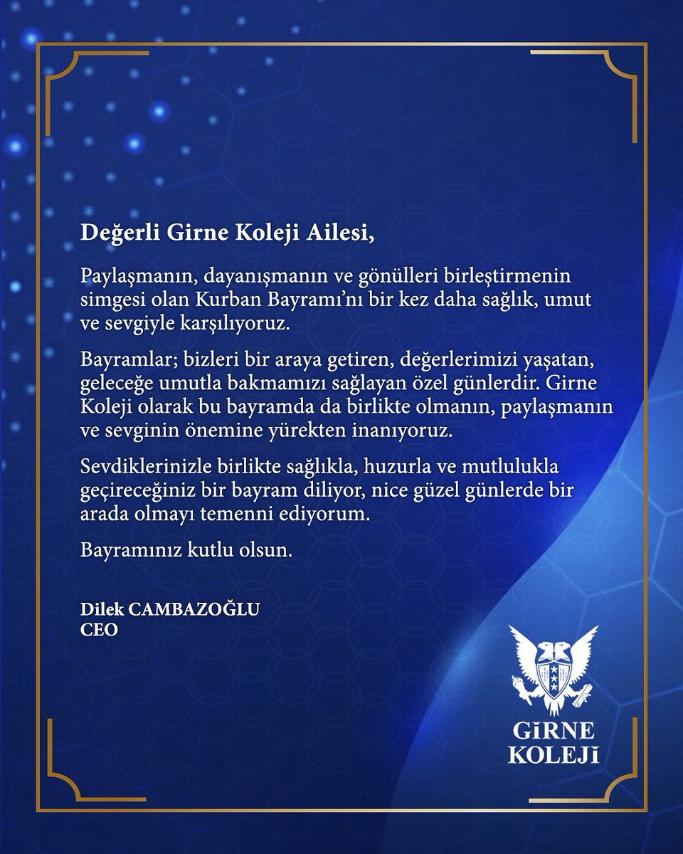 Sağlık, huzur ve güzel anlarla dolu bir bayram geçirmenizi dilerim.
Bayramınız kutlu olsun.