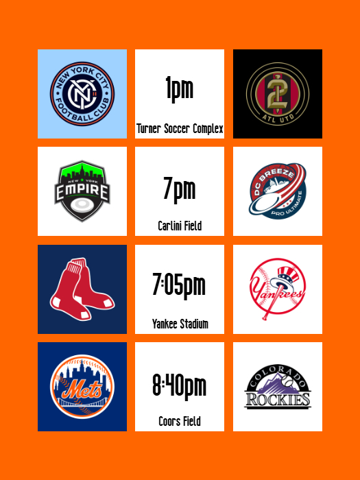 📅GAMEDAY📅

⚽️ <a href="/newyorkcityfcii/">New York City FC II</a> at 1pm (Away to Atlanta)
🥏 <a href="/empireultimate/">New York Empire</a> at 7pm (Away to Washington)
⚾️ <a href="/Yankees/">New York Yankees</a> at 7:05pm (<a href="/yankeestadium/">Yankee Stadium</a>)
⚾️ <a href="/Mets/">New York Mets</a> at 8:40pm (Away to Colorado)

#NYCFCII #EmpireUltimate #RepBX #LGM