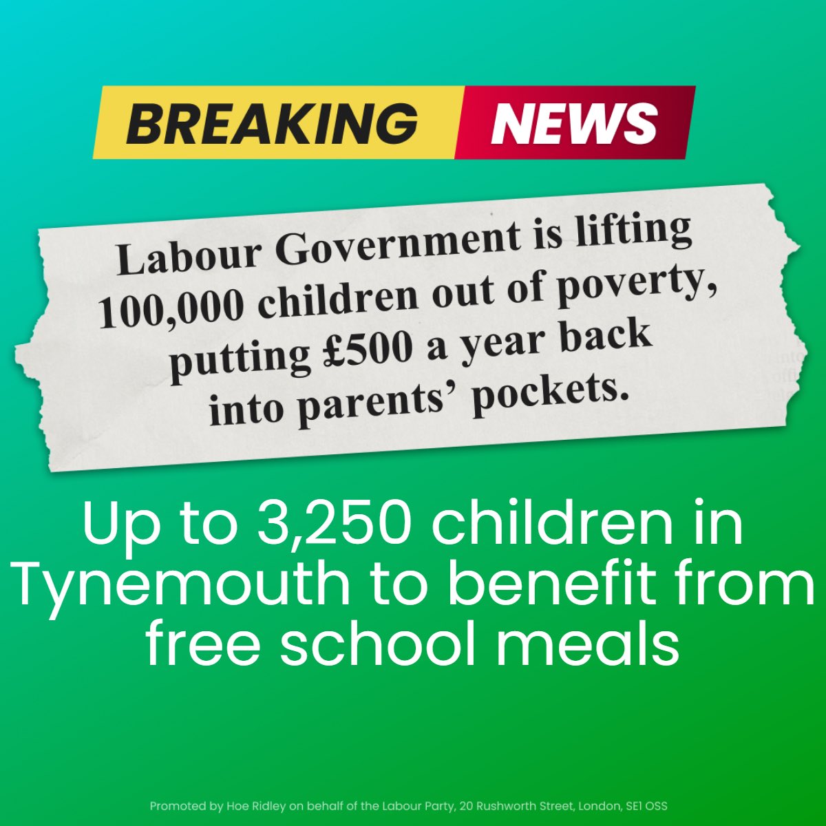 Labour is lifting children in Tynemouth Constituency out of poverty by expanding access to free school meals.
Alongside free breakfast clubs, cheaper uniform costs and government-funded childcare, Labour is putting money in parents’ pockets and giving 🚸 the best start in life.