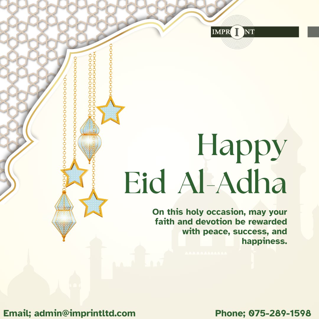 Imprint (U) Ltd wishes you a happy Eid Al-Adha 🎉 
On this holy occasion may your faith and devotion be rewarded with peace, success and happiness!🎉🤲 #EidulAdha2025