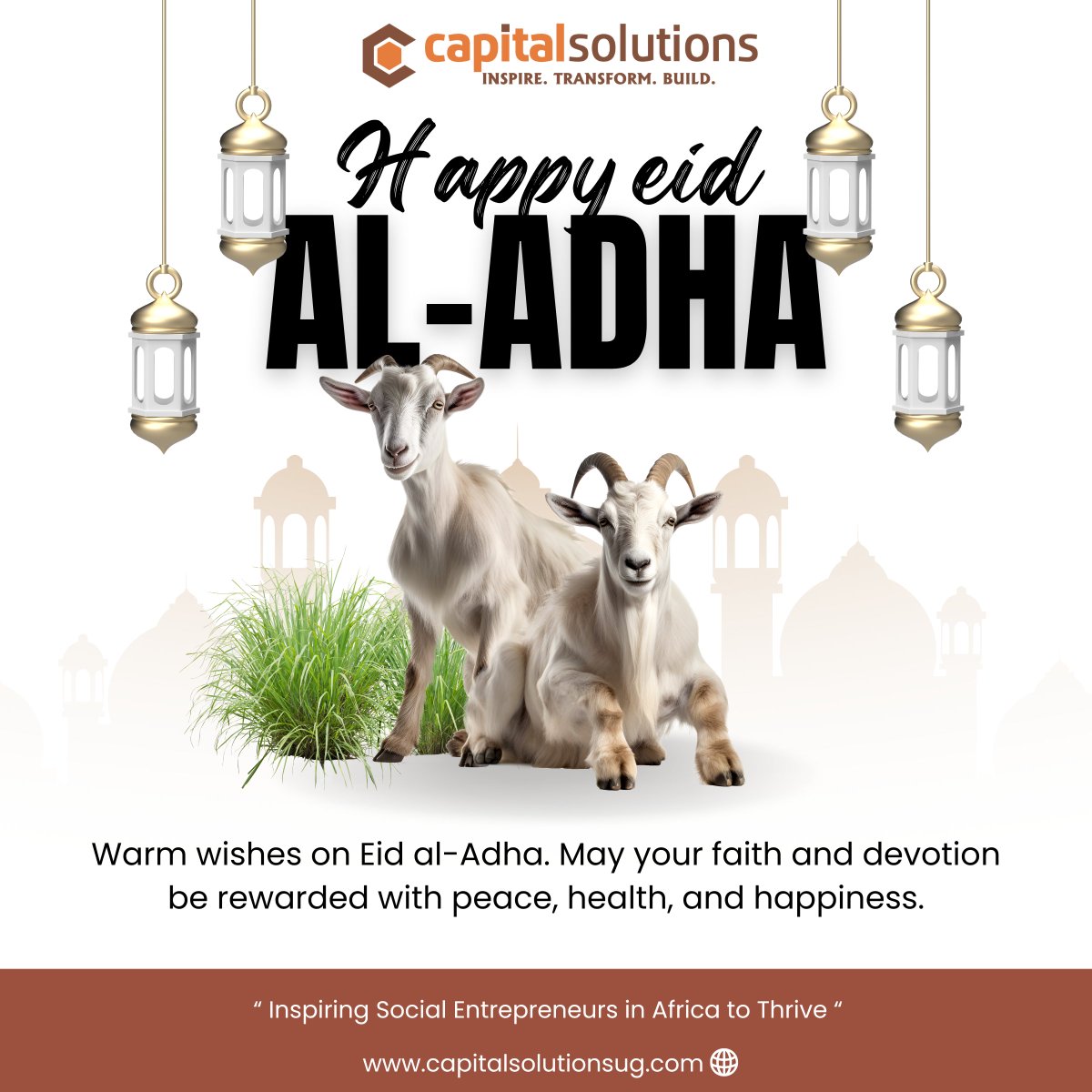 Capitalsolns's tweet image. ✨ Eid Mubarak from Capital Solutions!
May this special day bring peace, good health, and endless blessings to you and your loved ones. 🌙🕌
#EidAlAdha #EidMubarak #CapitalSolutionsUG #FaithAndDevotion #SocialEntrepreneurs #EidulAdha2025 #eiduladha
