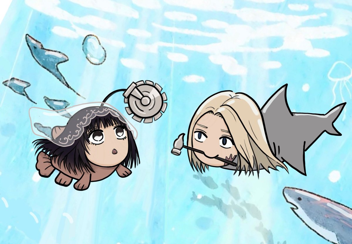 Nosi19990101's tweet image. Hammerhead shark and angler fish 🤣🐟🦈🔨⚙️
#SAKAMOTODAYS
シシオサ