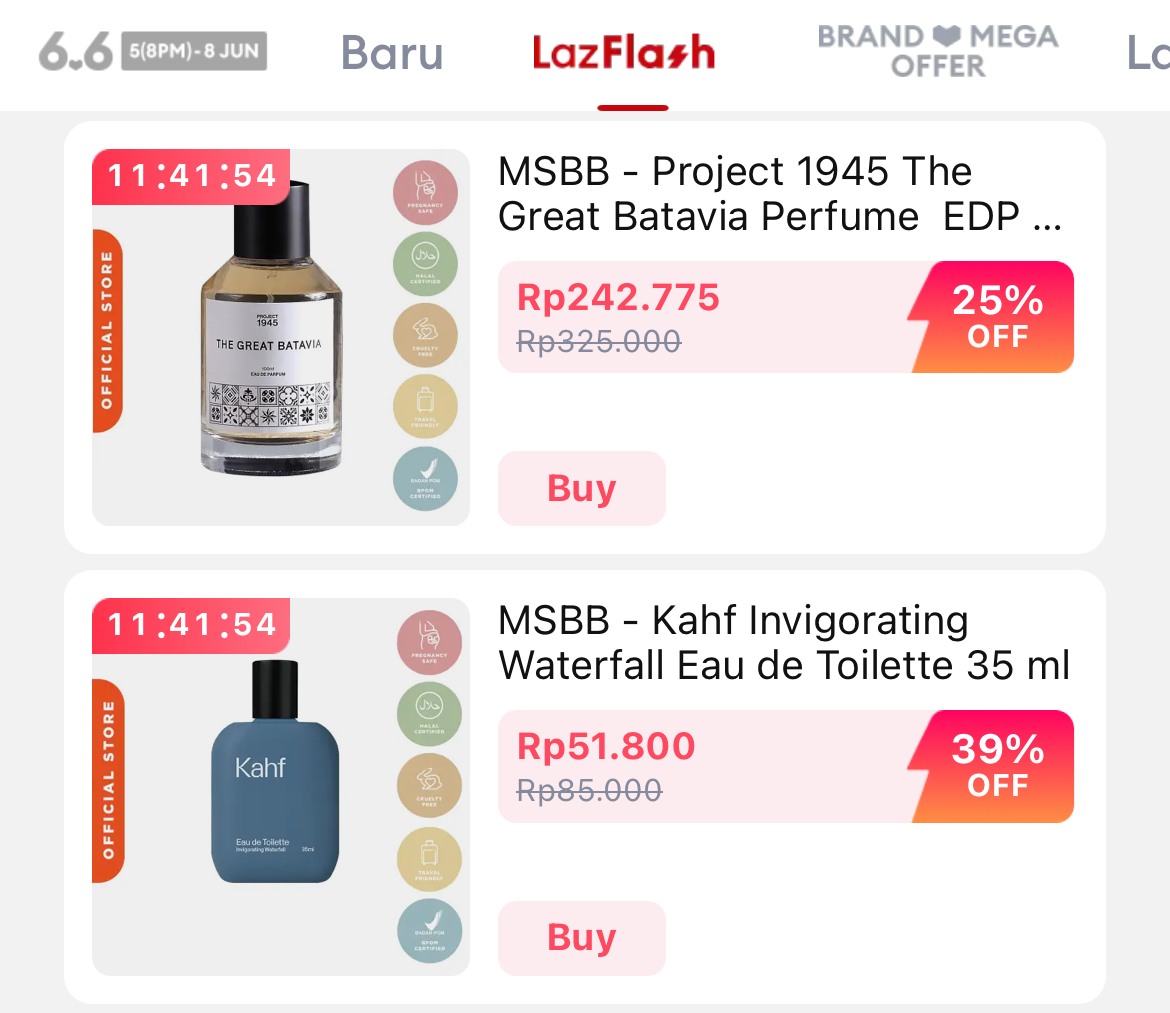 Kalo mau wangi ga perlu yang mahal soalnya ada flash sale macem2 parfum di LazMall MSBB sekarang juga🌹🧼🪵🍃

🔗 lazada.co.id/shop/my-skin-b…