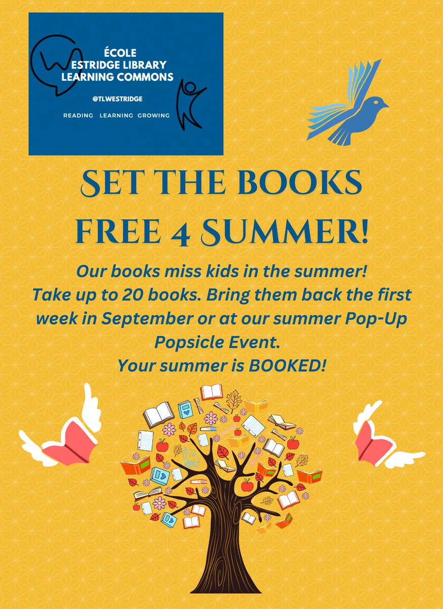 MmePapa (@tlwestridge) on Twitter photo We are doing it again this year Westridge - SET THE BOOKS FREE 4 SUMMER! More details to come next week. A tip of the hat to <a href="/EricRWalters/">Eric Walters</a> & <a href="/ExLibrisMrHunt/">Christopher Hunt (he/him)</a> for the inspirational nudge a few moons ago. We are doing it again this year Westridge - SET THE BOOKS FREE 4 SUMMER! More details to come next week. A tip of the hat to <a href="/EricRWalters/">Eric Walters</a> & <a href="/ExLibrisMrHunt/">Christopher Hunt (he/him)</a> for the inspirational nudge a few moons ago.
