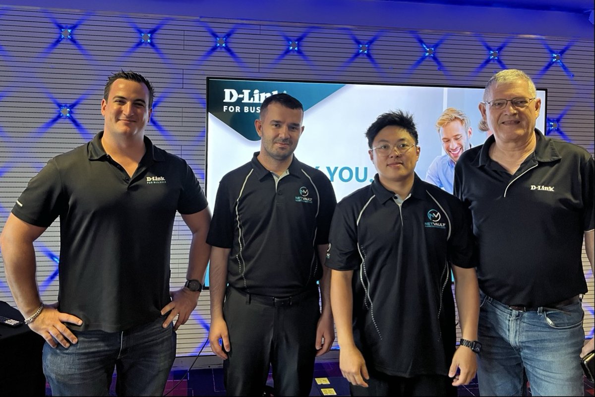 NetVaultAus's tweet photo. Great to attend D-Link’s wireless training in Brisbane last week! Two of our techs joined the session — big thanks to Will &amp; Bernie from @DLinkAustralia  for supporting partners. Plenty of insights and field tips shared! #DLink #TechTraining #NetVault https://t.co/fXuNkXzkMB