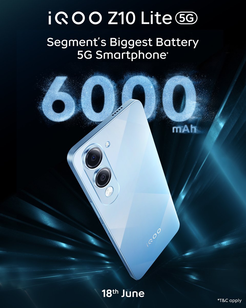 Meet the beast that outlasts them all. 🔋

Introducing the all new #iQOOZ10Lite — the Segment's Biggest Battery 5G Smartphone*, packed with a massive 6000mAh battery that keeps you going through every class, every game, every moment.

This is just the beginning. Get ready to