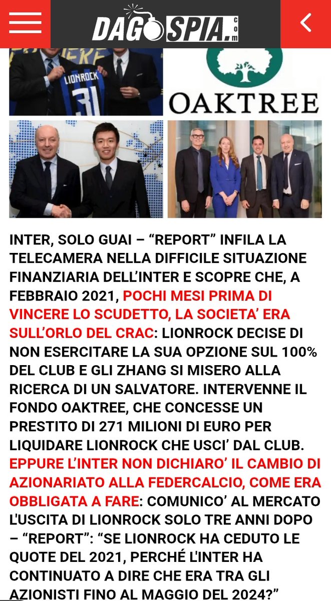 SEOPUGLIA's tweet image. 06/6/25 PERCHÉ #covisoc, #procuradimilano, #procurafigc non controllano l'@Inter? Solo @fondazionejb e @reportrai3 fanno chiarezza su debiti #Inter, dell'ex #Zhang, dei proprietari #Oaktree? Chi c'è dietro  #LionRock, #curvanord, #arsenale, #parcheggi? 
#ndranghetinter #giustizia