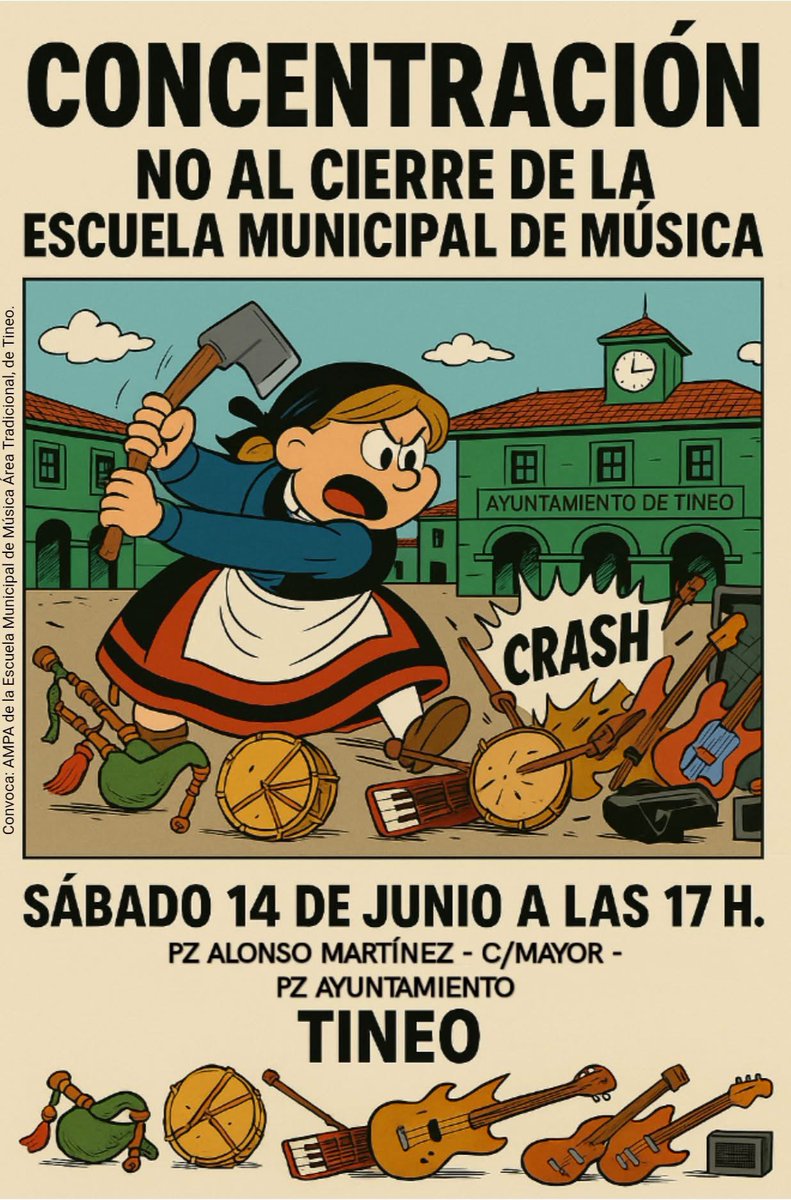NO AL CIERRE DE LA ESCUELA DE MÚSICA.EL SÁBADO DÍA 14 DE JUNIO .TOD@sA LA CALLE PARA DEFENDER LA ESCUELA DE MÚSICA Y LA CULTURA