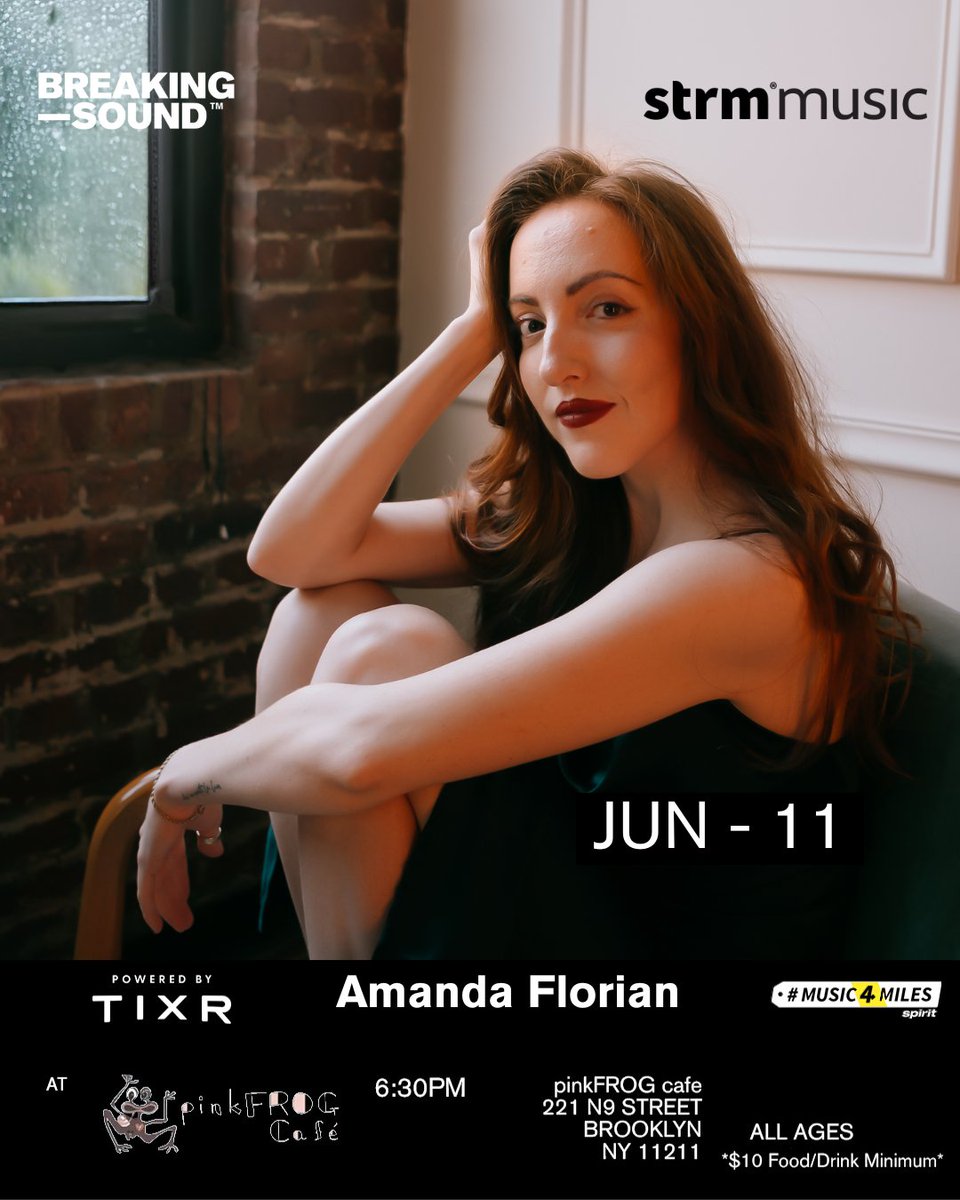 Amanda_Florian's tweet image. hey NYC! I'm playing Breaking Sound next Wed (6/11) at pinkFROG in Brooklyn. See you there x✨Grab tix here: tickets.amandaflorfian.com 

#BreakingSound @BreakingSound @SpiritAirlines #Music4Miles