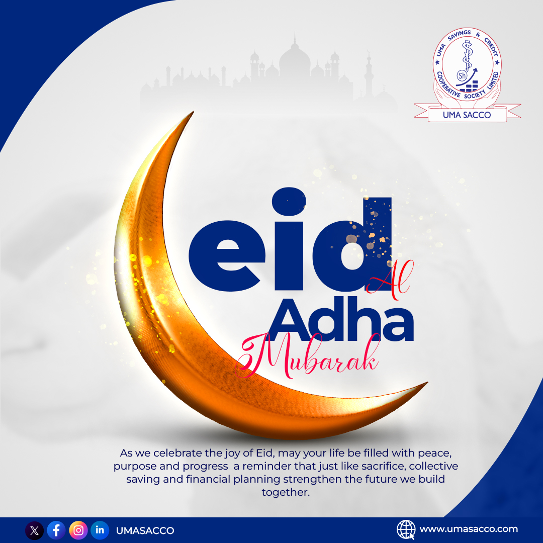 umasacco's tweet image. 🌙 Eid al-Adha Mubarak!
At UMA SACCO, we honor the spirit of sacrifice, unity &amp;amp; progress.

May this day bring peace to your home and purpose to your plans.

#EidMubarak #EidAlAdha #UMASACCO #DoctorsFinance #FaithAndGrowth