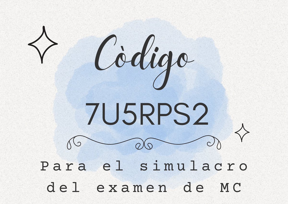 IMPORTANTE ⚠️⚠️ para el alumnado de las pruebas libres de Mediación Comunicativa👋🏼 del IES Drago. El CÓDIGO para el SIMULACRO de examen es el siguiente: 

7U5RPS2

 #IesDrago