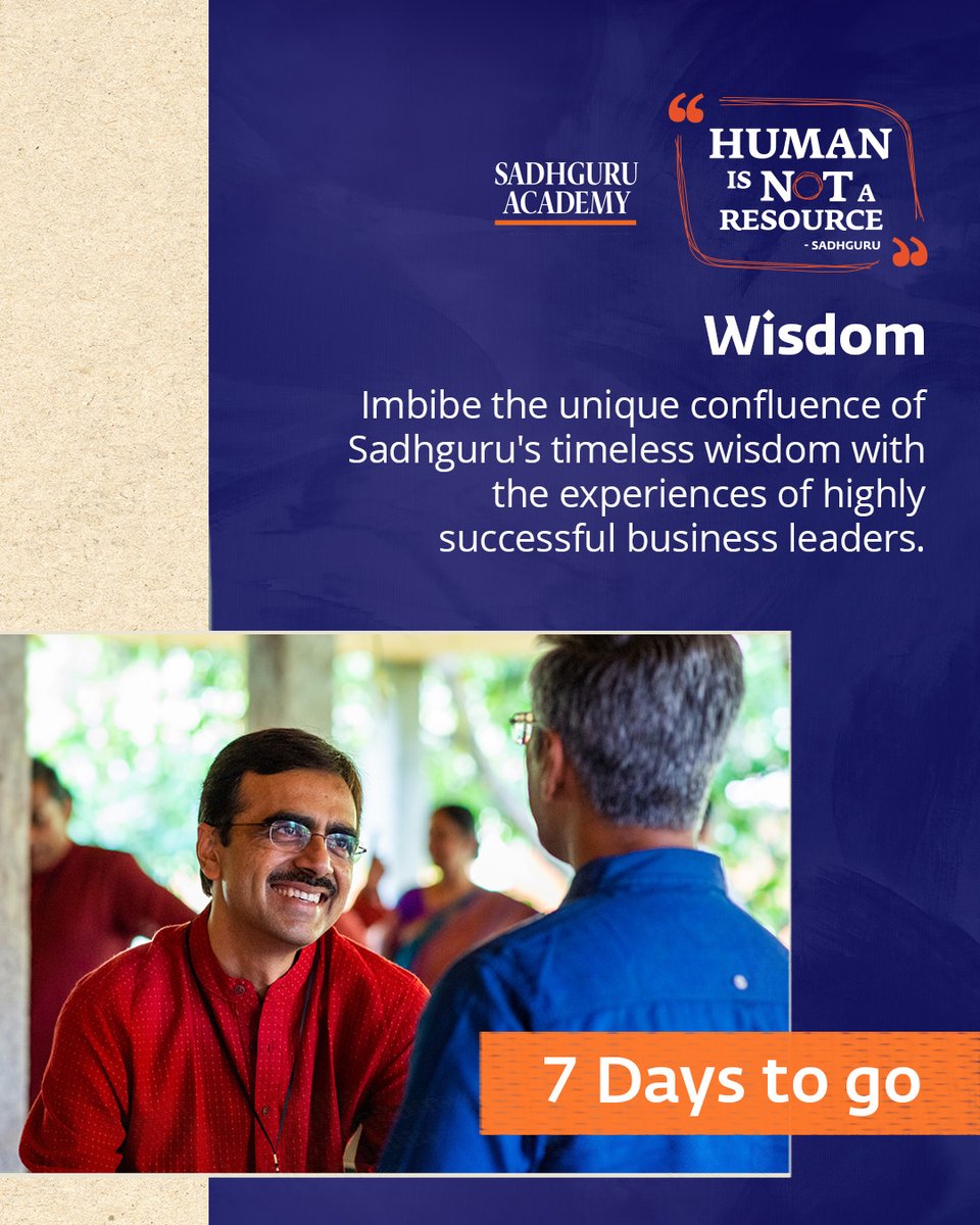 SadhguruAcademy's tweet image. The countdown has begun! Just 7 days to go for #HumanIsNOTaResource 2025

Envisioned by Sadhguru, this interactive 3-day program from 13-15 June 2025 at Isha Yoga Centre Coimbatore, empowers CXOs, business and HR leaders with practical steps to enable a paradigm shift in viewing…