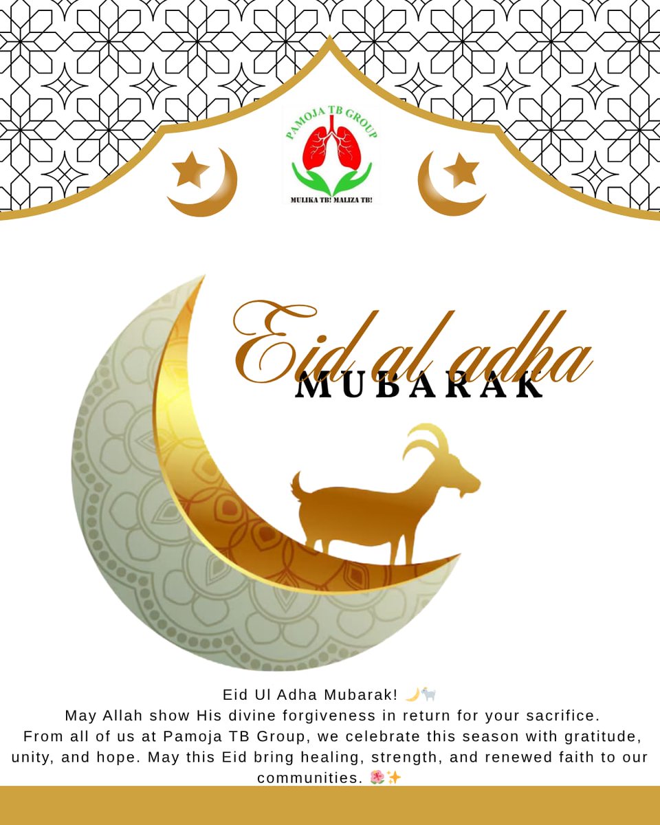 pamojatbgroup's tweet image. Happy Day Fam😃
Happy Eid-Al-Adha Mubarak to our lovely Muslim brothers and sisters.
May this be a season of healing,more blessings and rejuvenated strength and energy towards our life and our community
#EndTB