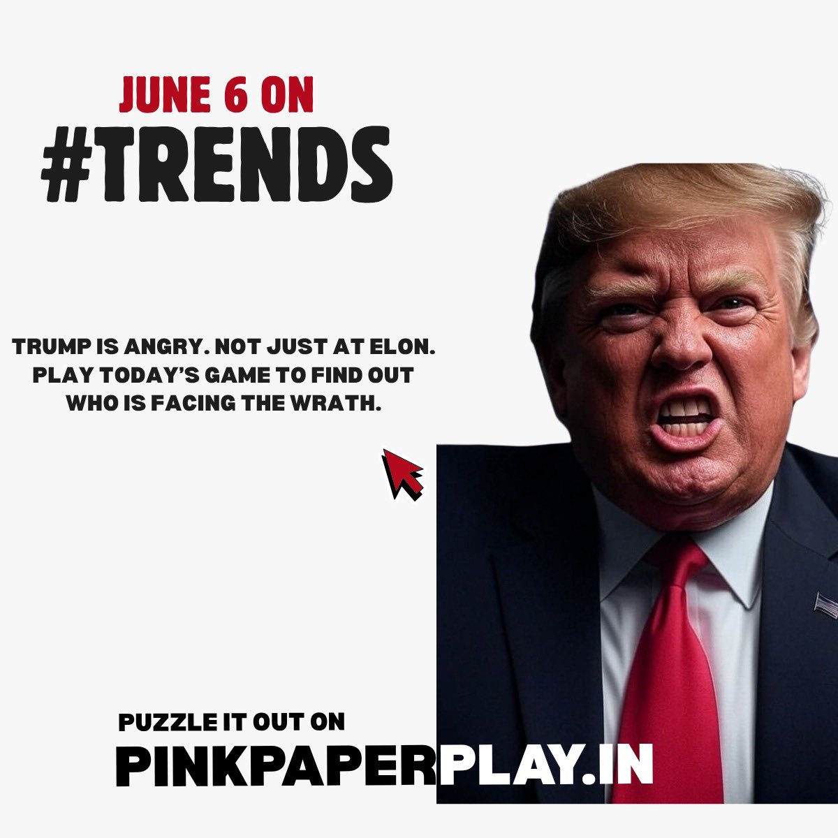 Trump is never not in the news.

While his fight with Elon Musk is catching all the attention, there are several others in trouble, too!

Play today’s #Trends at pinkpaperplay.in/games/trends11

#trump #news #elonmusk #games #ban #movie #TrumpVsElon